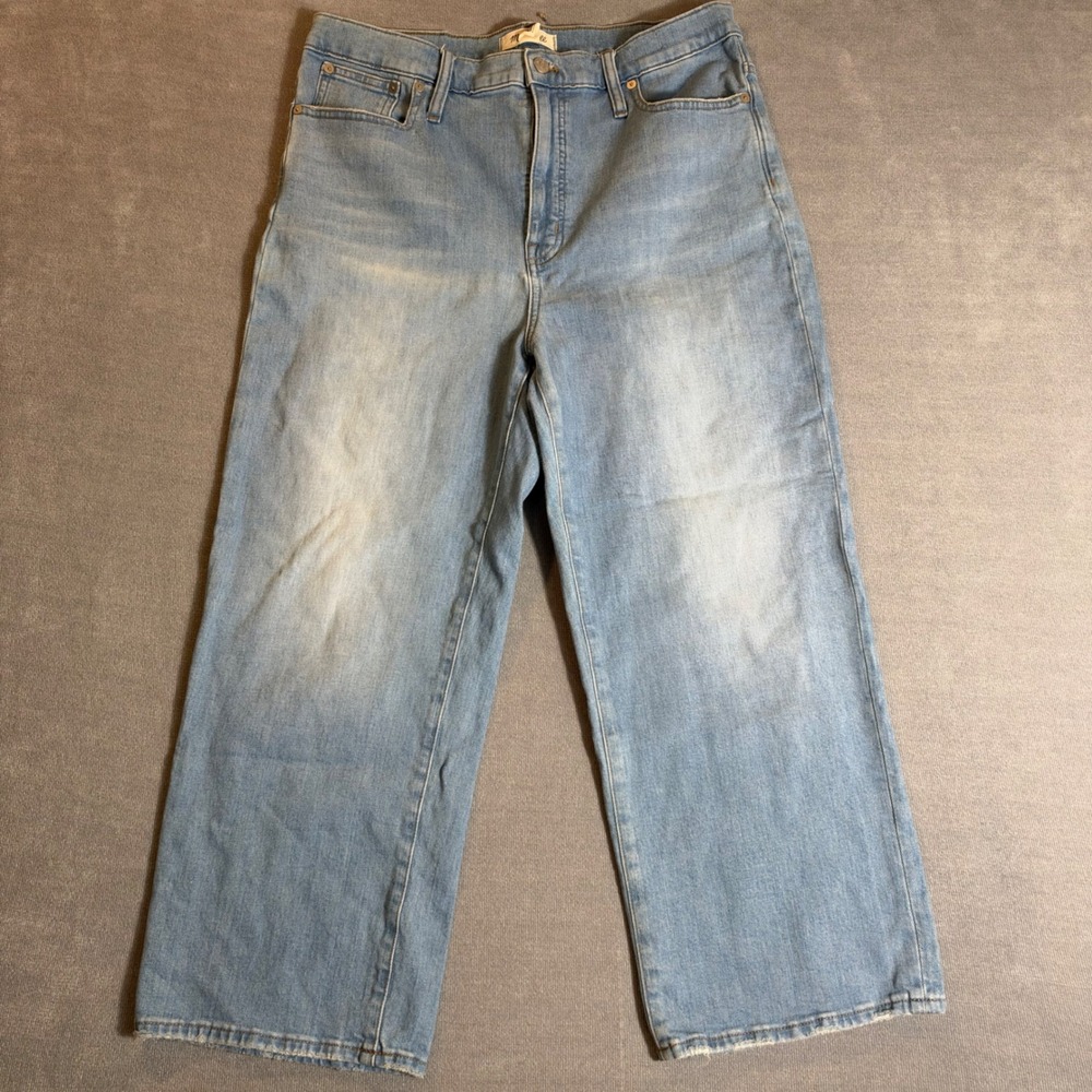 Madewell Slim Wide-Leg Crop Jeans Light Wash Blue High Rise Denim Size 32